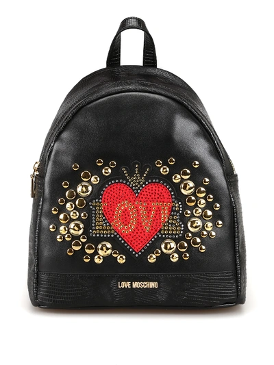 Shop Love Moschino Embellished Faux Leather Black Dome Backpack