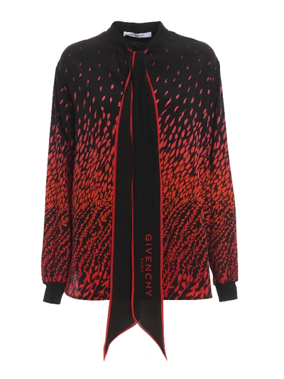 Shop Givenchy Feather Print Silk Blouse In Black