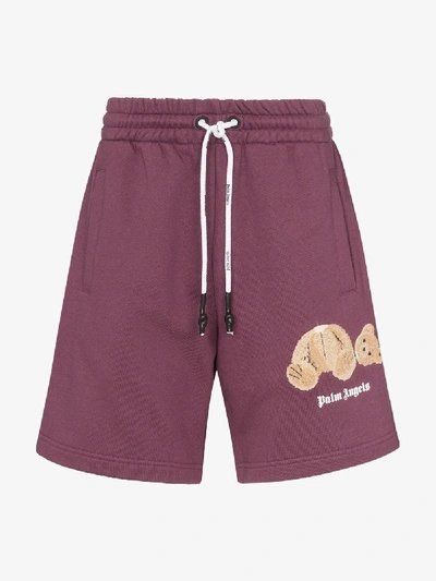 Shop Palm Angels Kill The Bear Embroidered Track Shorts In Purple
