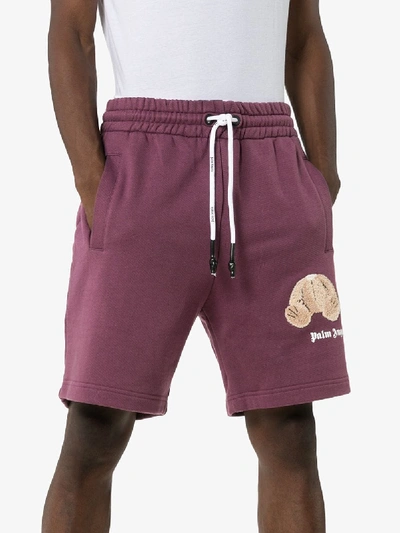 Shop Palm Angels Kill The Bear Embroidered Track Shorts In Purple