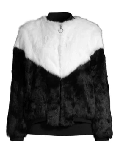 Shop Adrienne Landau Fur Varsity Jacket In Black White