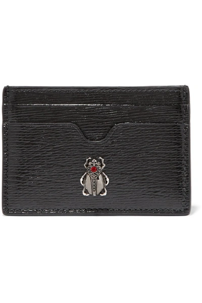 Shop Alexander Mcqueen Embellished Glossed Textured-leather Cardholder In Black