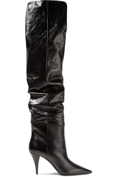 Shop Saint Laurent Kiki Textured-leather Over-the-knee Boots In Black