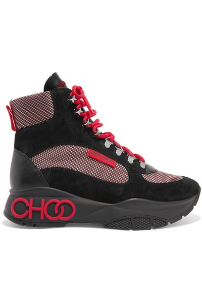Shop Jimmy Choo Inca/f Logo-detailed Suede, Mesh And Leather Ankle Boots