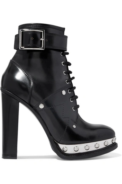 Shop Alexander Mcqueen Studded Leather Ankle Boots In Black