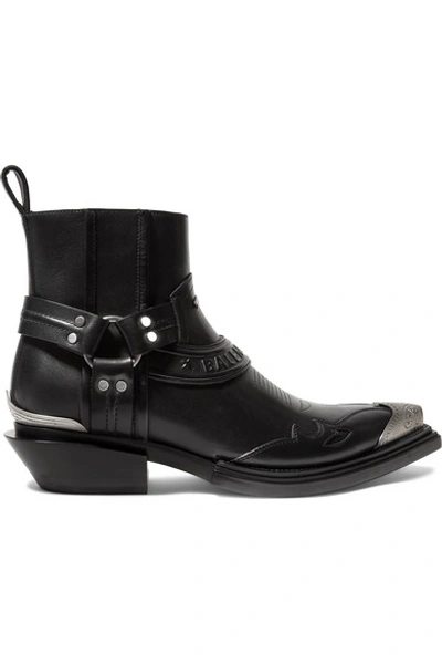 Shop Balenciaga Santiag Leather Ankle Boots In Black