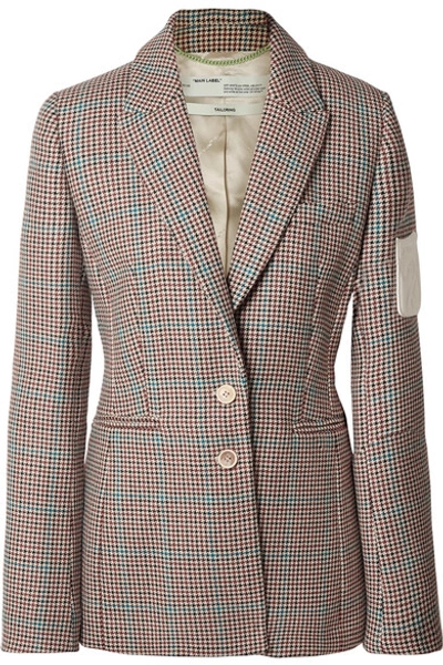 Shop Off-white Appliquéd Checked Wool Blazer In Brown