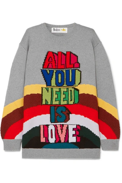 Shop Stella Mccartney + The Beatles All You Need Is Love Oversized Intarsia Wool Sweater In Gray