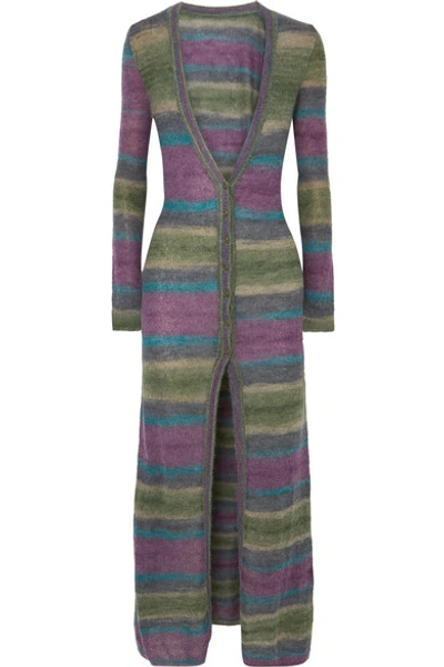 Shop Jacquemus Striped Mohair-blend Cardigan In Purple