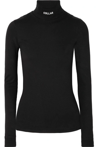 Shop Vetements Printed Cotton-jersey Turtleneck Top In Black