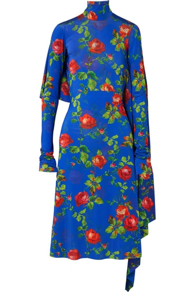 Shop Vetements Open-back Draped Floral-print Stretch-crepe Dress