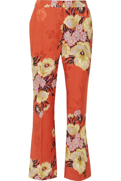 Shop Etro Floral-print Jacquard Pants In Coral