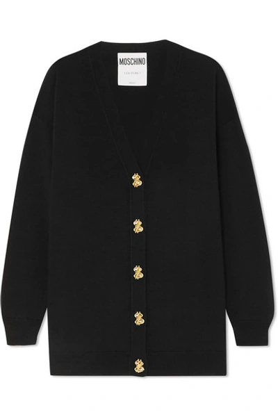 Shop Moschino Button-embellished Wool Cardigan In Black