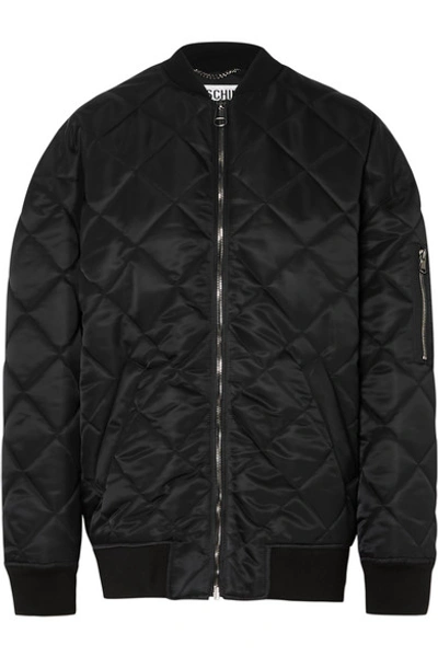Shop Moschino Oversized Embellished Quilted Shell Bomber Jacket In Black