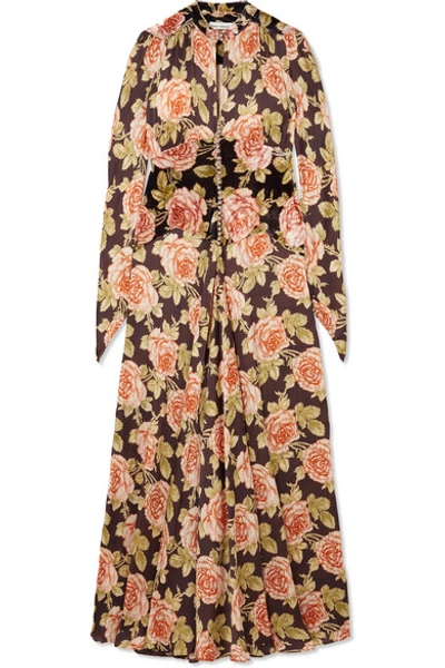 Shop Paco Rabanne Floral-print Velvet And Satin Maxi Dress In Blush