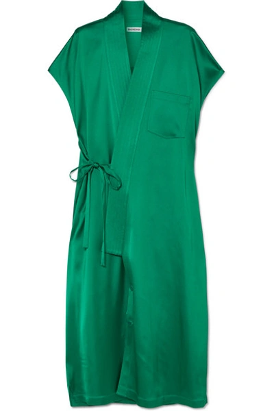Shop Balenciaga Judo Satin Midi Wrap Dress In Emerald