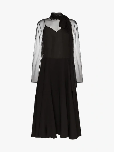 Shop Valentino Tie Neck Silk Midi Dress In Black