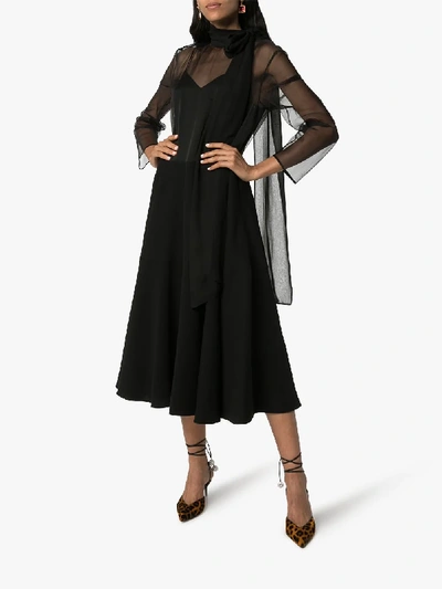 Shop Valentino Tie Neck Silk Midi Dress In Black