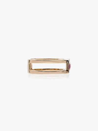 Shop Mateo 14k Yellow Gold Rainbow Sapphire Bar Ring In Multicoloured