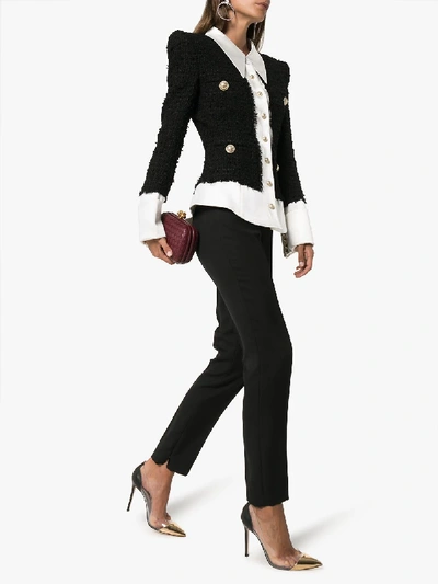 Shop Balmain Tweed And Satin Buttoned Jacket In Black