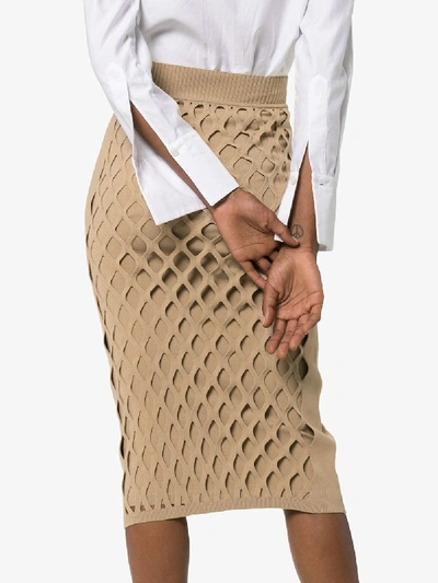 Shop Fendi Fishnet Knit Pencil Skirt In Brown