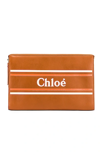 Shop Chloé Chloe Logo & Stripes Pouch In Brown In Caramel