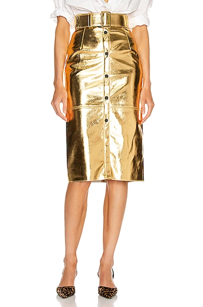 Shop Msgm Long Metallic Skirt In Gold