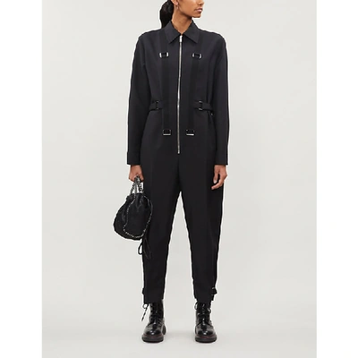 Shop Stella Mccartney Long-sleeved Wool-blend Jumpsuit In Black