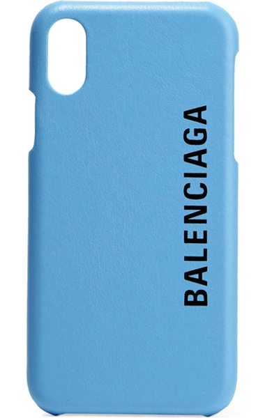 Shop Balenciaga Printed Textured-leather Iphone X Case In Light Blue