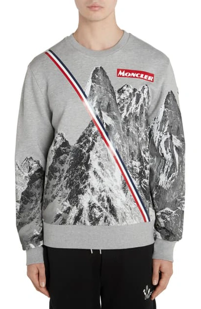 Shop Moncler Mountain Print Crewneck Sweatshirt In Light Grey