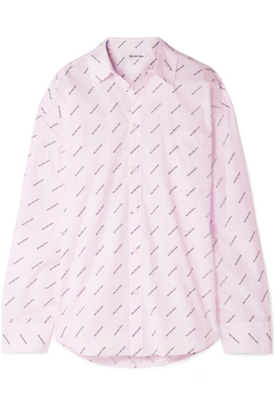 Shop Balenciaga Oversized Striped Printed Cotton Shirt In Pastel Pink