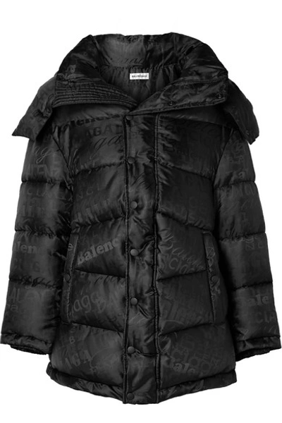 Shop Balenciaga New Swing Hooded Embroidered Quilted Shell-jacquard Coat In Black