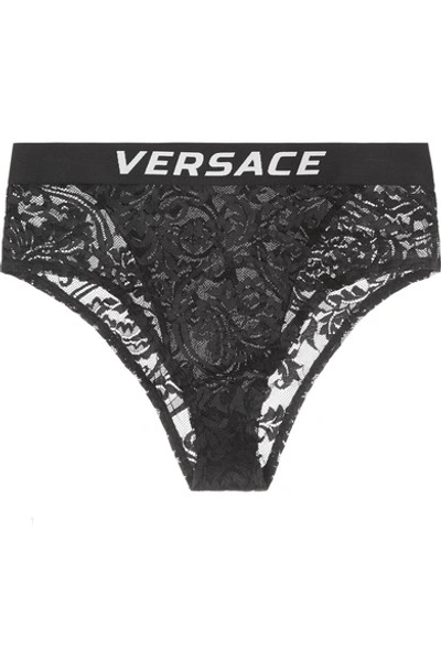 Shop Versace Lace Briefs In Black
