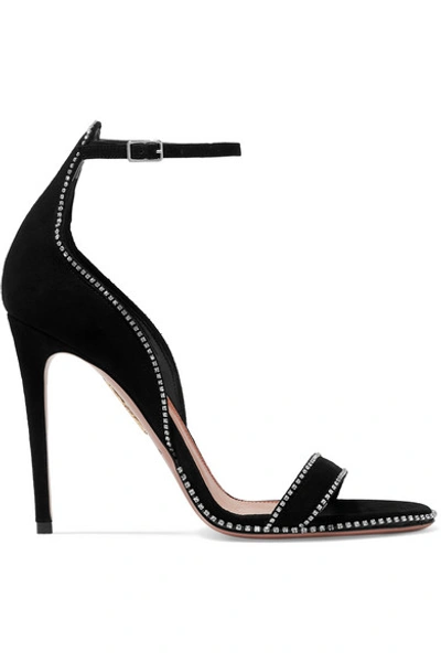 Shop Aquazzura Satine 105 Crystal-embellished Suede Sandals In Black