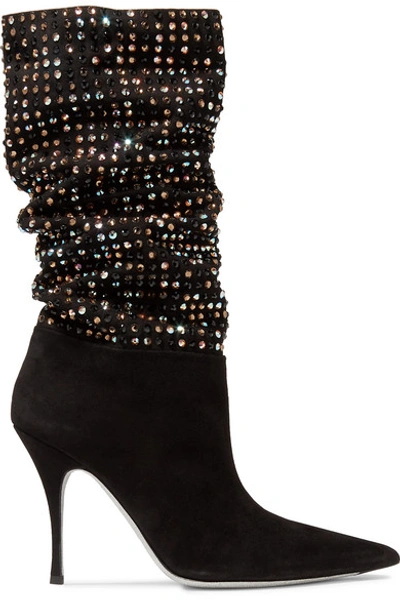 Shop René Caovilla Crystal-embellished Suede Ankle Boots In Black