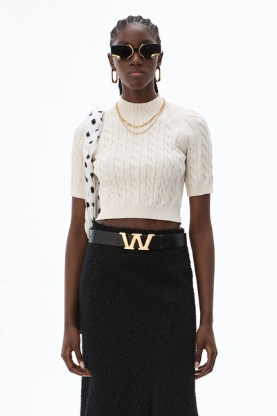 Shop Alexander Wang Shrunken Cable Sweater In Cream