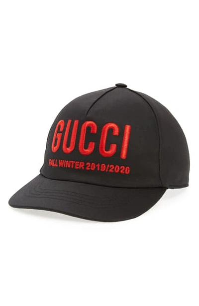 Shop Gucci Embroidered Logo Baseball Cap In Black/ Red