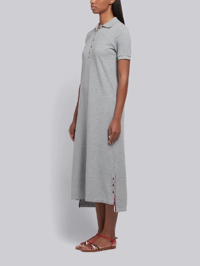 Shop Thom Browne Light Grey Classic Cotton Pique Center Back Stripe A-line Short Sleeve Polo Shirtdress