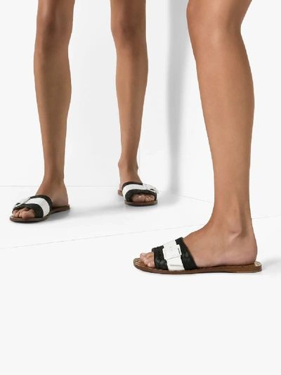 Shop Bottega Veneta Black And White Buckled Woven Leather Sandals