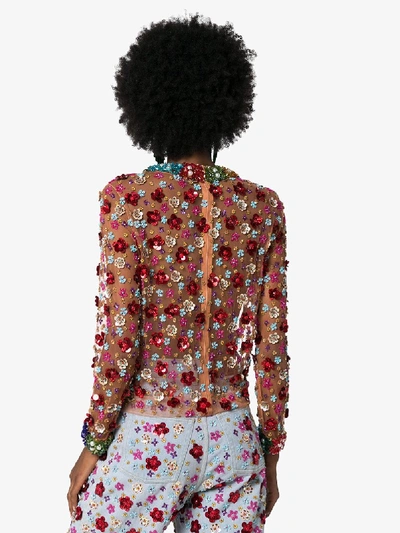 Shop Ashish Beaded Flower Embellished Blouse In Multicoloured