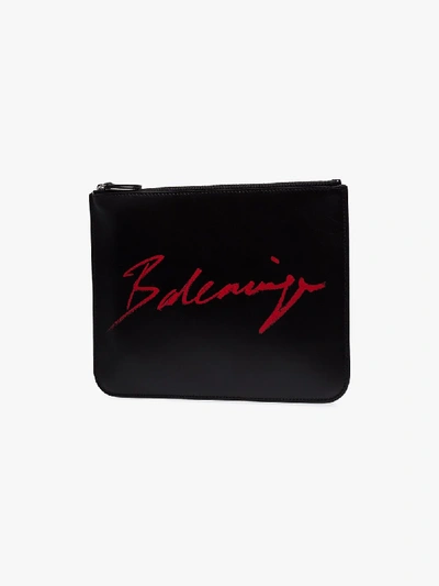 Shop Balenciaga Black Everyday Logo Leather Pouch