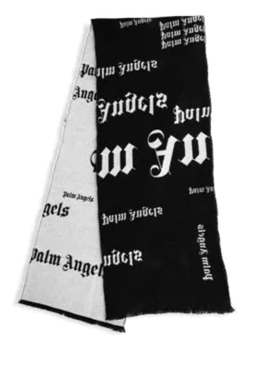 Shop Palm Angels Gothic Monogram Wool Scarf In Black White