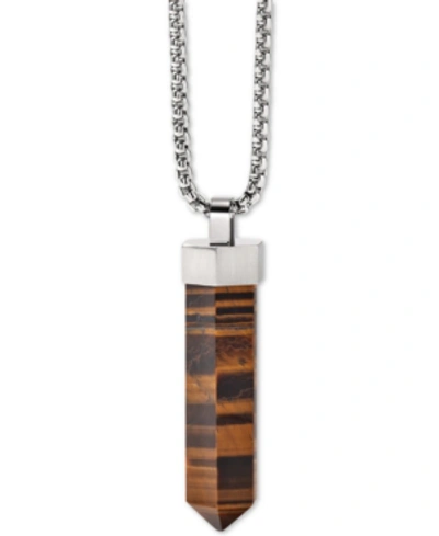 Shop Bulova Men's Faceted Tiger's Eye Pendant Necklace In Stainless Steel; 26" + 2" Extender Women's Shoes