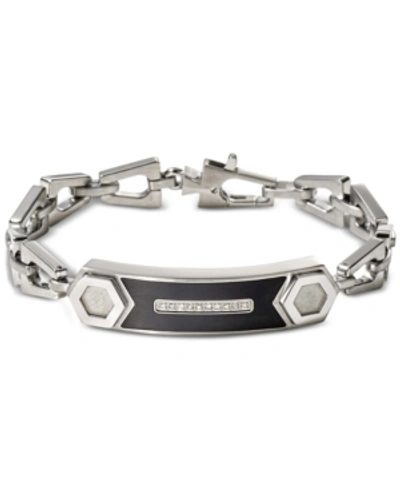 Shop Bulova Men's Diamond Accent Chain Link Id Bracelet In Stainless Steel