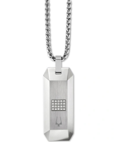 Shop Bulova Men's Diamond Dog Tag Pendant Necklace (1/10 Ct. T.w.) In Stainless Steel, 26" + 2" Extender Women's
