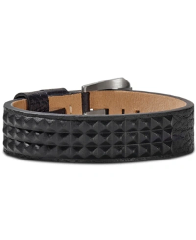 Shop Bulova Men's Pyramid-stud Leather Bracelet In Stainless Steel