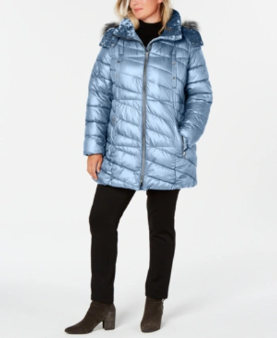Shop Marc New York Plus Size Hooded Faux-fur-trim Puffer Coat In Storm Blue