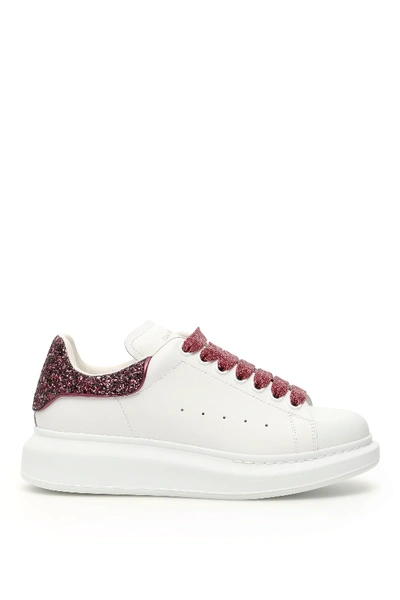 Shop Alexander Mcqueen Glitter Oversize Sneakers In Whi Vel Rose Ve Ro (white)