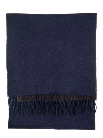 Shop Brunello Cucinelli Two Tone Fringed Scarf In Navy / Brown