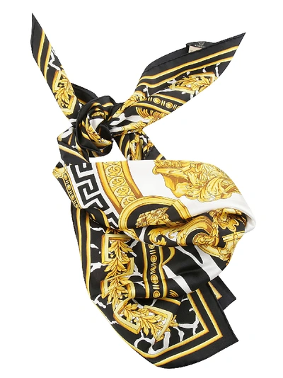 Shop Versace Printed Foulard In Nero Oro
